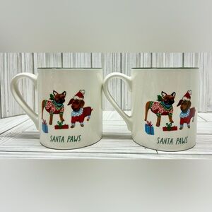 Threshold Santa Paws Christmas Coffee Mugs Bull Dog Doxy White 12 oz Set of 2